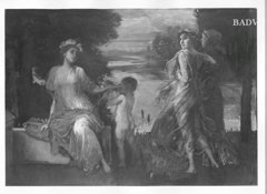 Drei Frauengestalten und Kind am Flussufer by Friedrich August von Kaulbach