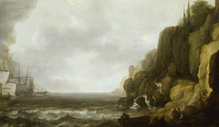 Dutch Ships Revictualling off a Rocky Coast by Simon de Vlieger