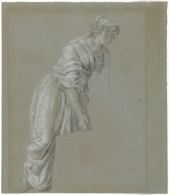 Figuurstudie van een vrouw in klassiek gewaad, bukkend by Hendrik Hoogers