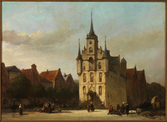 Gezicht op het stadhuis van Gouda. by Johannes Bosboom