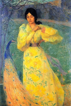 Giovane donna con pavone by Edmond Aman-Jean