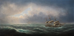 HMS Resolution, Captain Jas Cook, and HMS Adventure, Captain Furneaux, off Cape Palliser, New Zealand, in 1773 by Matthew Clayton