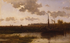 Hollands landschap met scheepje in een vaart by Willem Roelofs