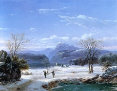 Hunters in a Winter Landscape by Louis Rémy Mignot