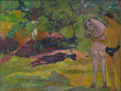 In the Vanilla Grove, Man and Horse by Paul Gauguin