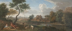Italianate River Landscape with Figures and a Town by a River by Anonymous