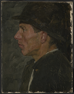 Kopf eines Bauern mit Hut im Profil by Ludwig Schmid-Reutte