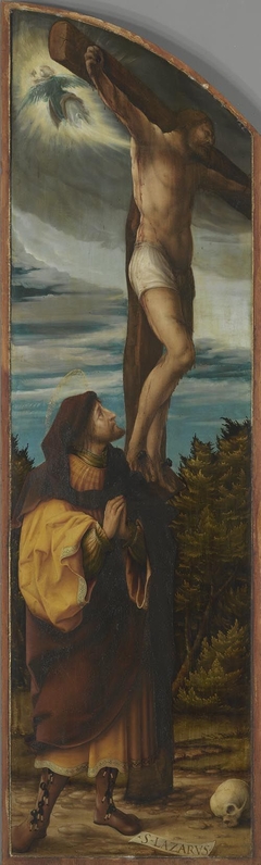 Kreuzigungsaltar, linker Flügel: Der bußfertige Schächer und der hl. Lazarus by Hans Burgkmair the Elder