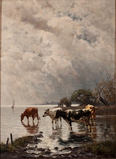 Kühe im Wasser by Carl Malchin