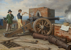 Künstlerfreunde lösen einen Kanonenschuss auf der Festung Michele bei Ostia (Ferdinand Jagemann und Peter Krafft) by Johann Peter Krafft