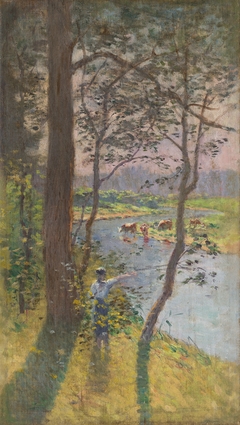 Landscape with a River and Cattle Watering by Nándor Katona