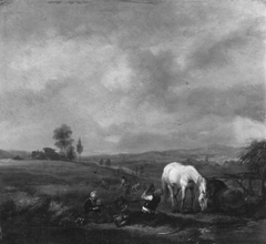 Landscape with lunch pause by Philips Wouwerman
