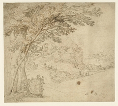 Landschap met op de voorgrond twee zittende figuren by Annibale Carracci