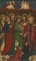 Left wing of St. Laurenz triptych - 6 Apostles and the donor Gerhard von Wesel (1443-1510) with his third wife Adelheid Bischof