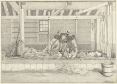 Liggende koe in een stal by Jean Bernard