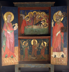 Liturgical cabinet with the Holy Burial, Saint Agnes and a Bishop Saint by Anonymous