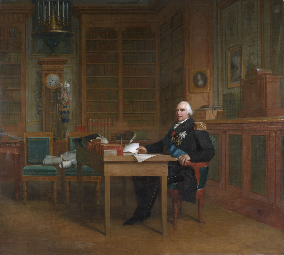 Louis XVIII aux Tuileries méditant sur la charte qu'il va donner aux Français en 1814