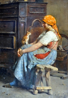 Maria Rosa and the kitten by Vincenzo Caprile