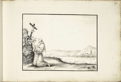 Monnik biddend voor een crucifix bij een rivier by Gesina ter Borch