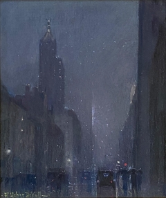 New York City Street Scene at Night by Frank Usher De Voll