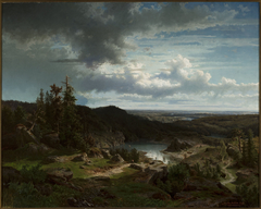 Norwegian landscape with a lake. by Morten Müller