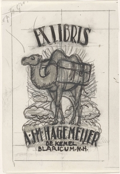 Ontwerp ex-libris voor A.J.M. Hagemeijer, met een voorstelling van een kameel by Leo Gestel