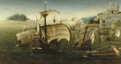 Portuguese Carracks off a Rocky Coast by Anonymous