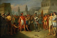 Prisión de Guatimocín último emperador de los mejicanos por las tropas de Hernán Cortés y su presentación a este en la plaza de Méjico