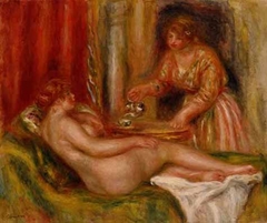 Reclining Nude and Servant Serving Tea by Auguste Renoir