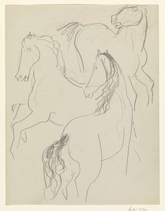 Schetsblad met drie studies van paarden by Leo Gestel