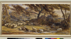 Sheep Crossing A Stream by Samuel Palmer