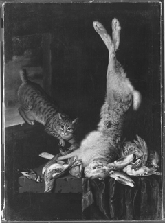 Speisekammer mit Katze und totem Getier by Philipp Ferdinand de Hamilton