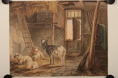 Stal met schapen en een geit by Pieter Plas