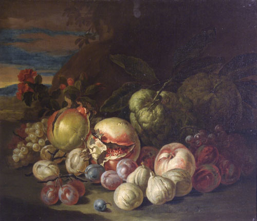 Still life of fruits with pomegranates and figs