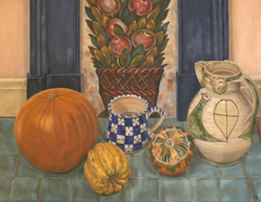 Still Life on Blue Tiled Hearth by Mira Bogicevic