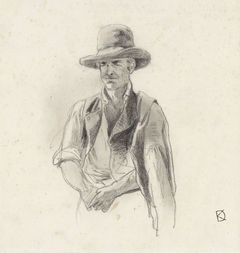 Studie van een man met een hoed op en een jas over zijn schouder by Johan Daniël Koelman