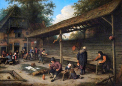 The courtyard of an inn with a game of shuffleboard