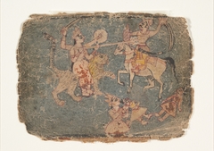 The Goddess Durga Slaying an Enemy; Page from a Dispersed Markandeya Purana (Stories of the Sage Markandeya) by anonymous painter