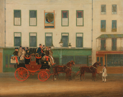 The London-Manchester Stage Coach, “the Peveril of the Peak,” outside the Peacock Inn, Islington