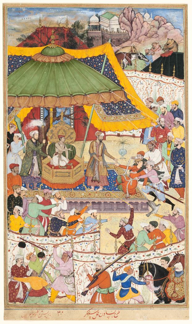 The Young Emperor Akbar Arrests the Insolent Shah Abu’l-Maali, page from a manuscript of the Akbarnama