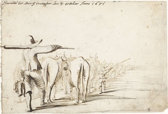 Twee koeienhouders drijven hun vee, van achteren by Harmen ter Borch