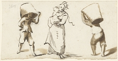 Twee mannen met manden en een vrouw met een kind by Harmen ter Borch