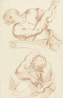 Twee studies van mannen tijdens zwaar werk by Unknown Artist