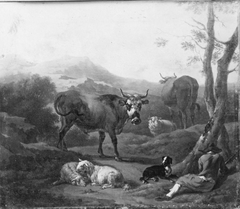 Vieh auf einem Bergweg by Johann Franz Nepomuk Lauterer