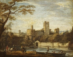 View of a River with a Ruined Castle beyond by Anonymous