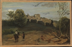 View of Genzano with a Rider and Peasant by Jean-Baptiste-Camille Corot