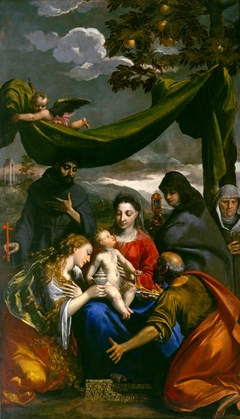Virgin and Child with Saints Mary Magdalene, Peter, Clare, Francis, and an Abbess by Scarsellino