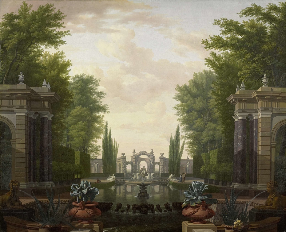 Water Terrace with Statues and Fountains in a Park