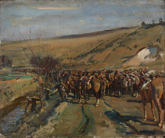 Watering on the March by Alfred Munnings